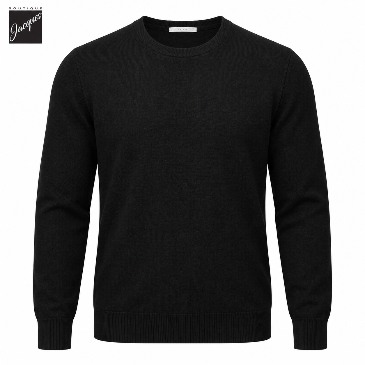 Black Extra-Fine 14 Gauge Wool Crew Neck Sweater - Fradi