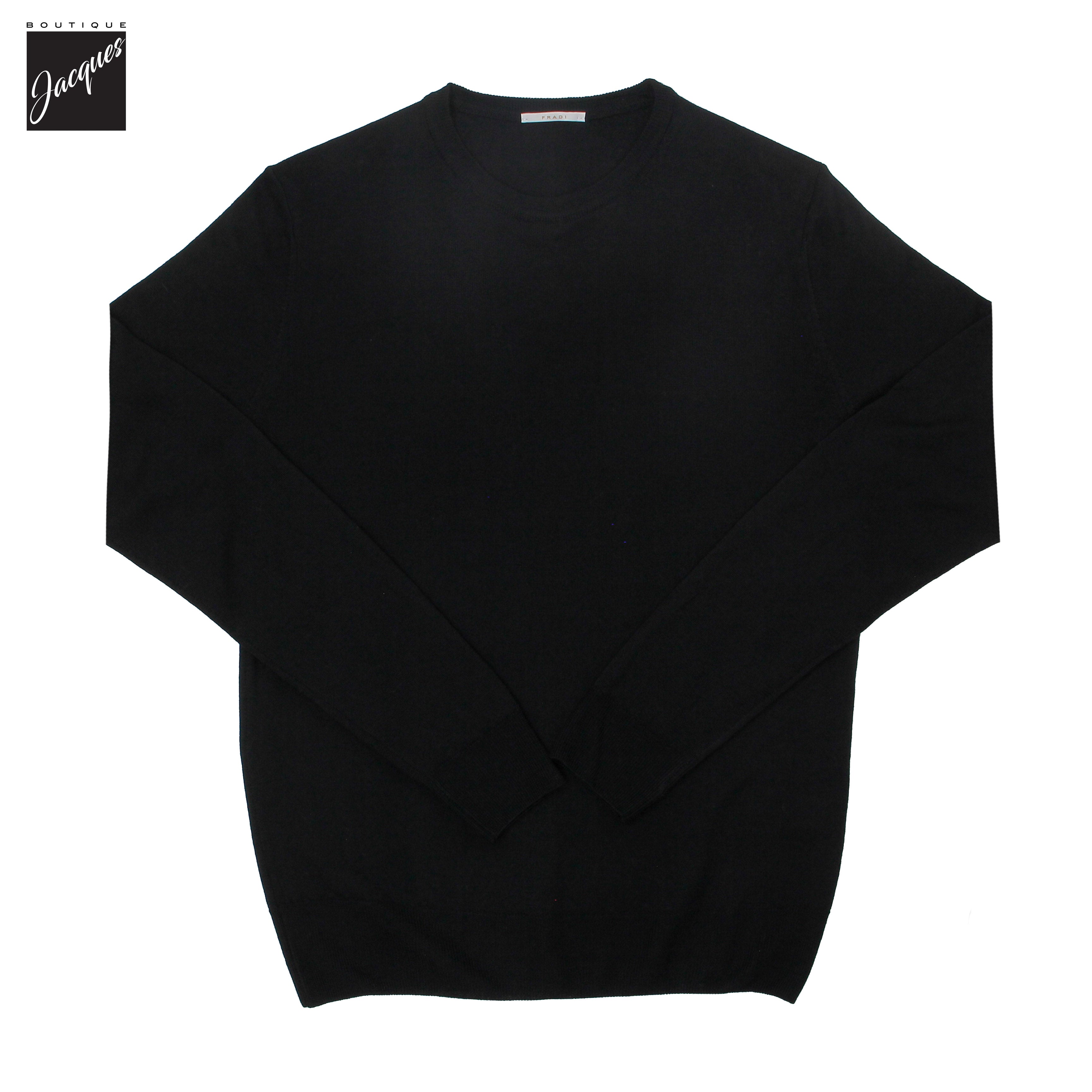 Black Extra-Fine 14 Gauge Wool Crew Neck Sweater - Fradi