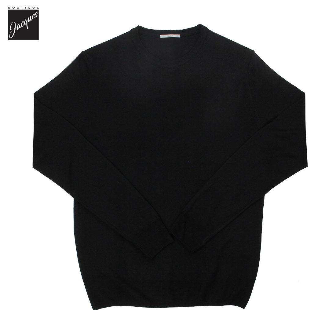 Black Extra-Fine 14 Gauge Wool Crew Neck Sweater - Fradi