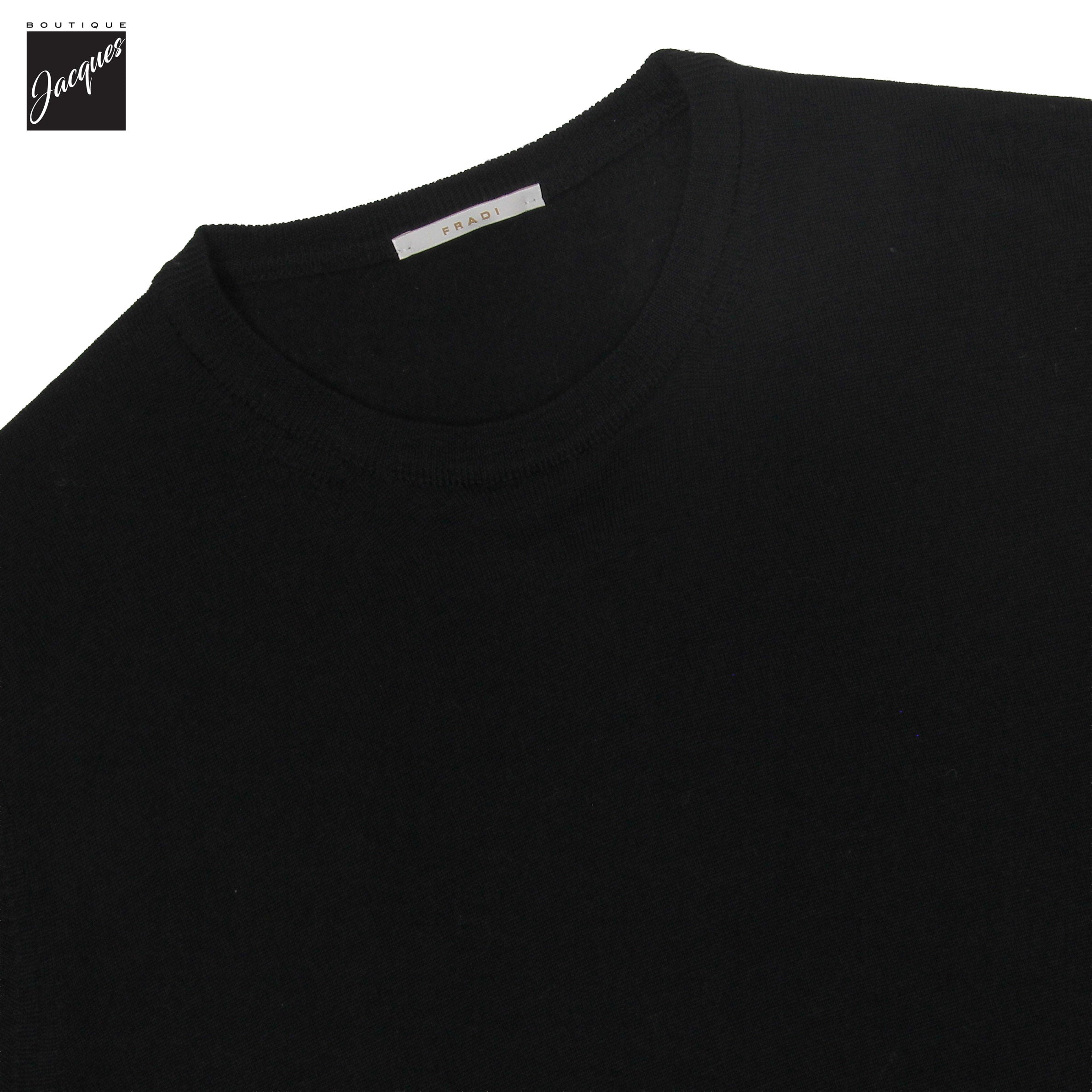 Black Extra-Fine 14 Gauge Wool Crew Neck Sweater - Fradi