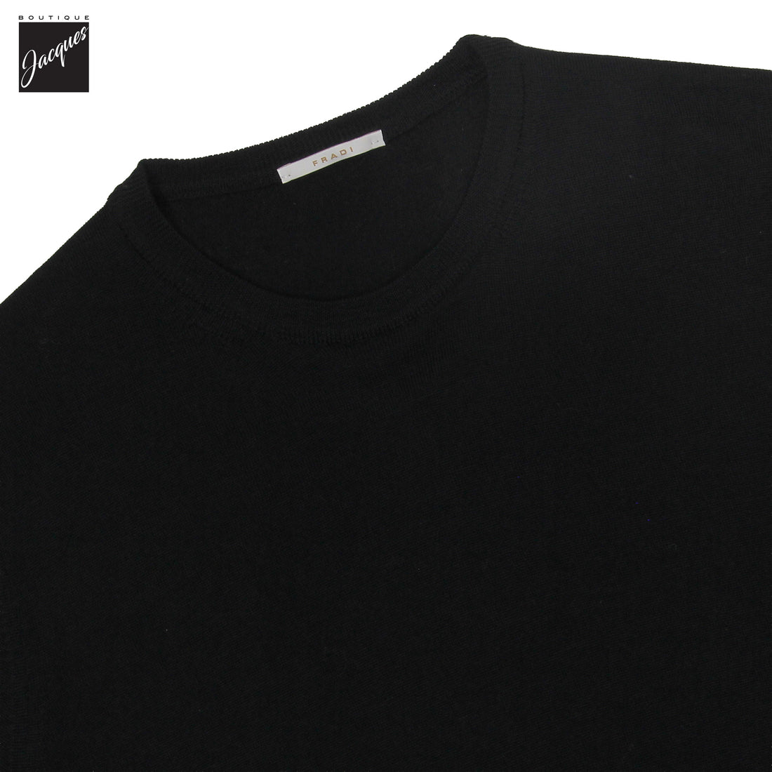 Black Extra-Fine 14 Gauge Wool Crew Neck Sweater - Fradi