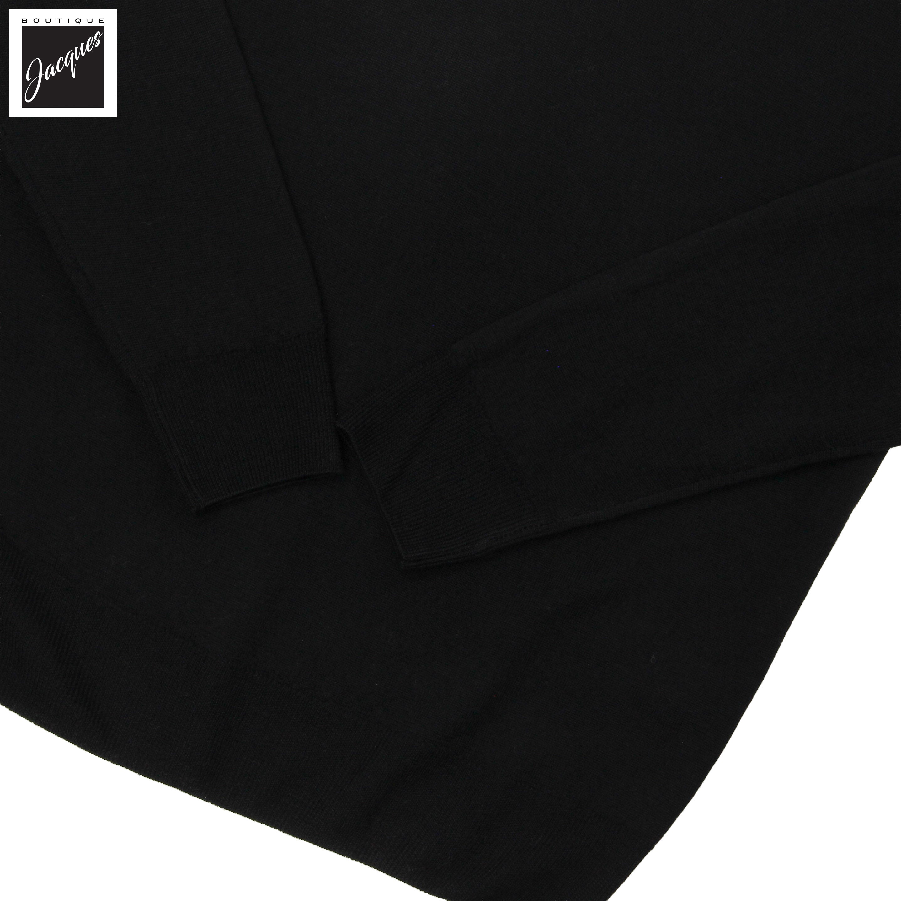 Black Extra-Fine 14 Gauge Wool Crew Neck Sweater - Fradi