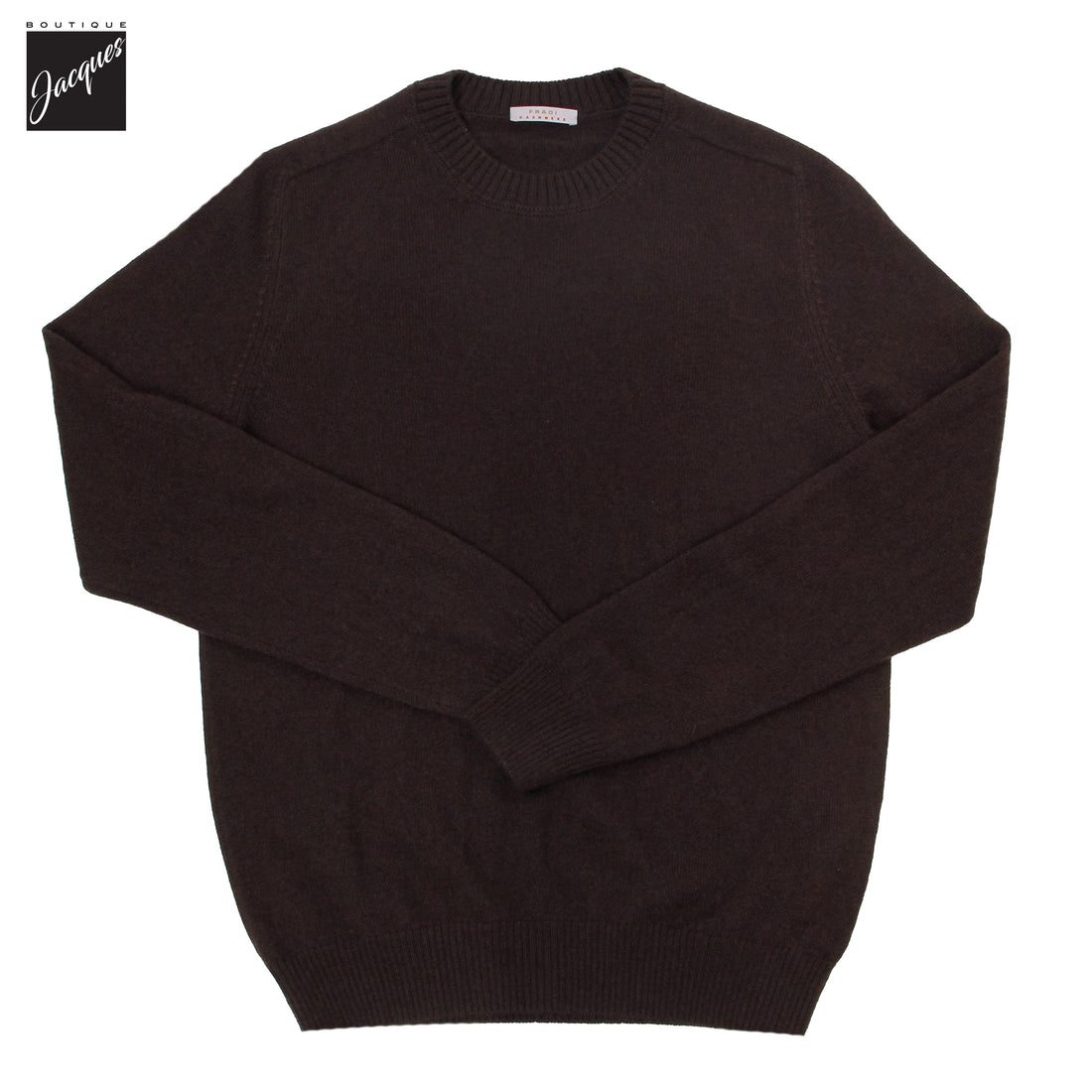 Chocolate Brown Fine Cashmere Crew Neck Sweater - Fradi