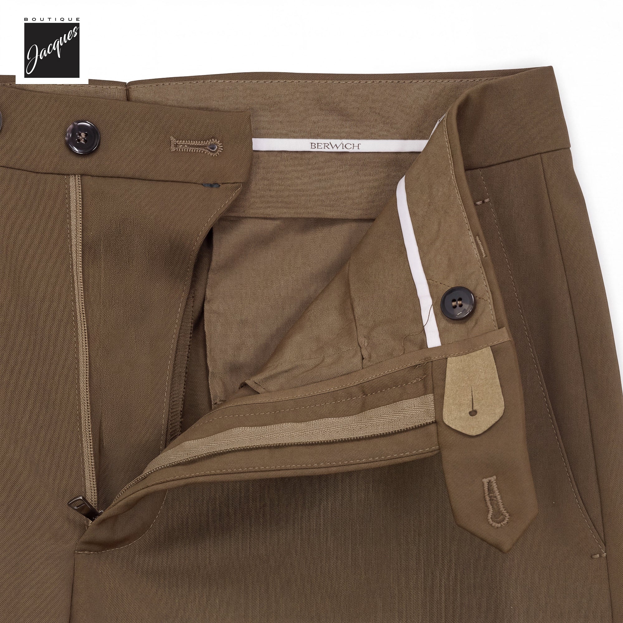 Caramel Superlight Wool-Stretch Vulcano Fit Trousers - Berwich - Boutique Jacques International