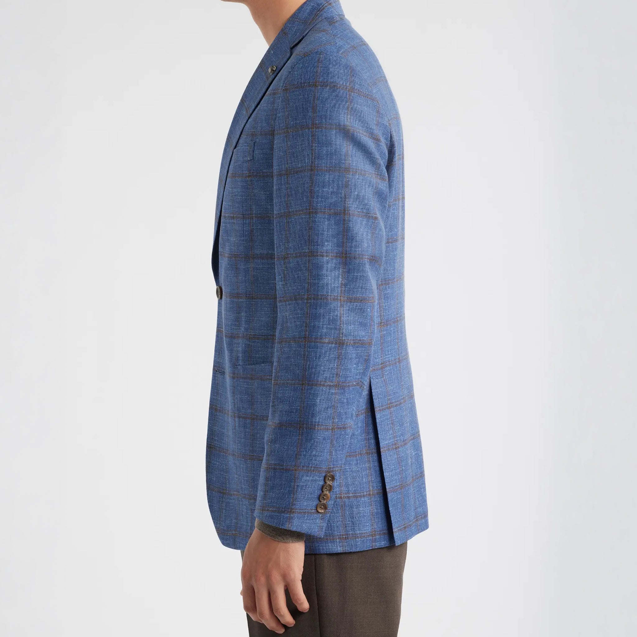 Blue & Brown Check Wool/Silk/Linen Hampton Contemporary Fit Sport Jacket - Jack Victor