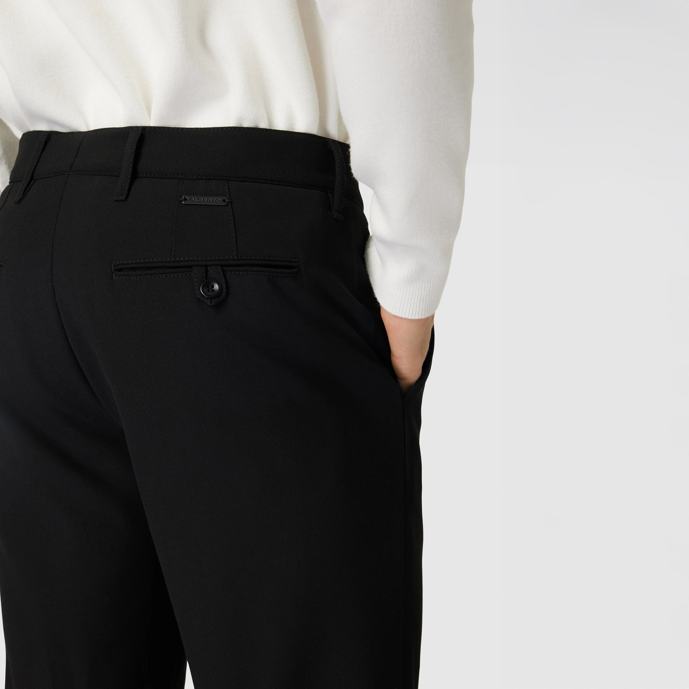 Black Ceramica technical-stretch slim fit flat-front dress pants by Alberto
