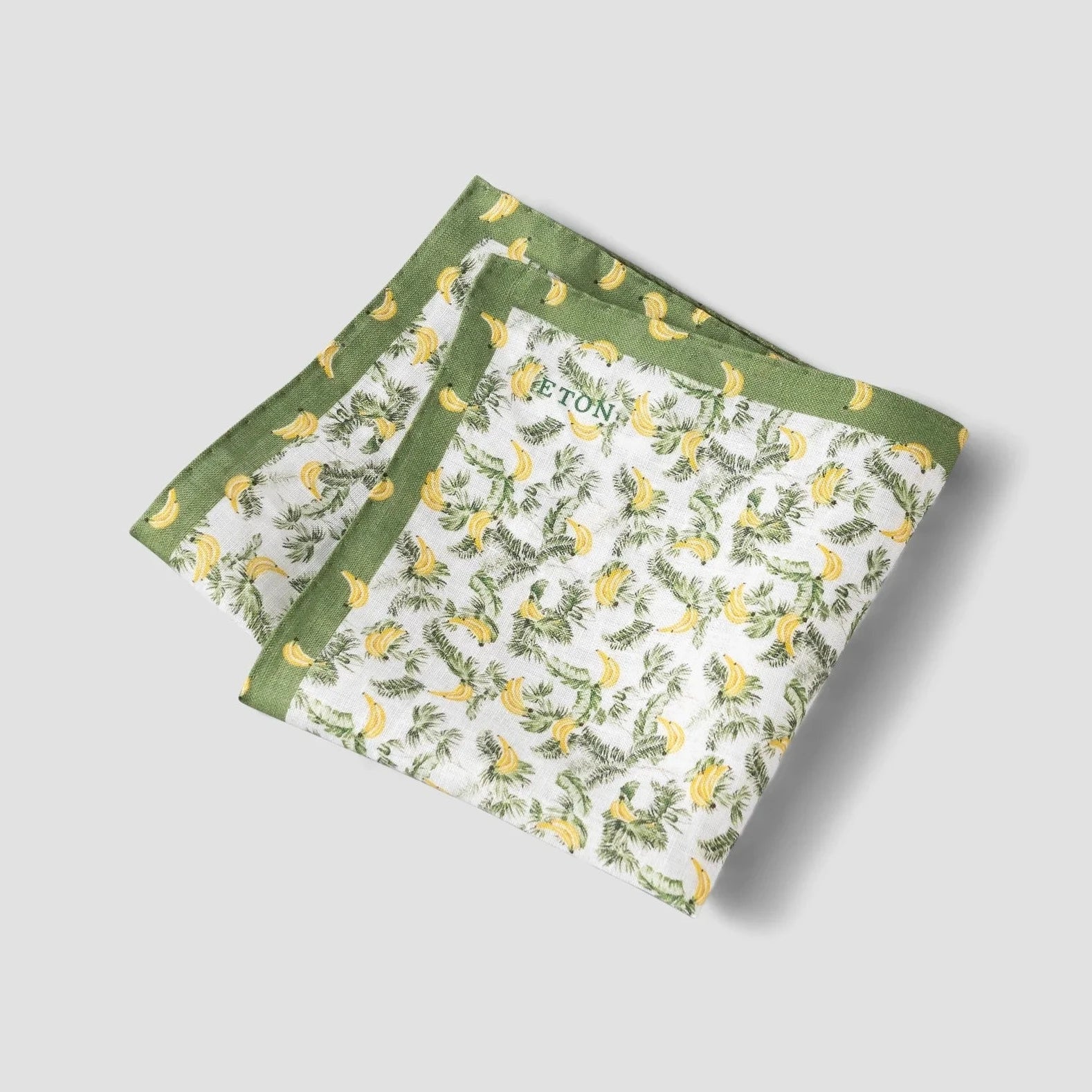 White & Green Banana Motif Linen Pocket Square - ETON