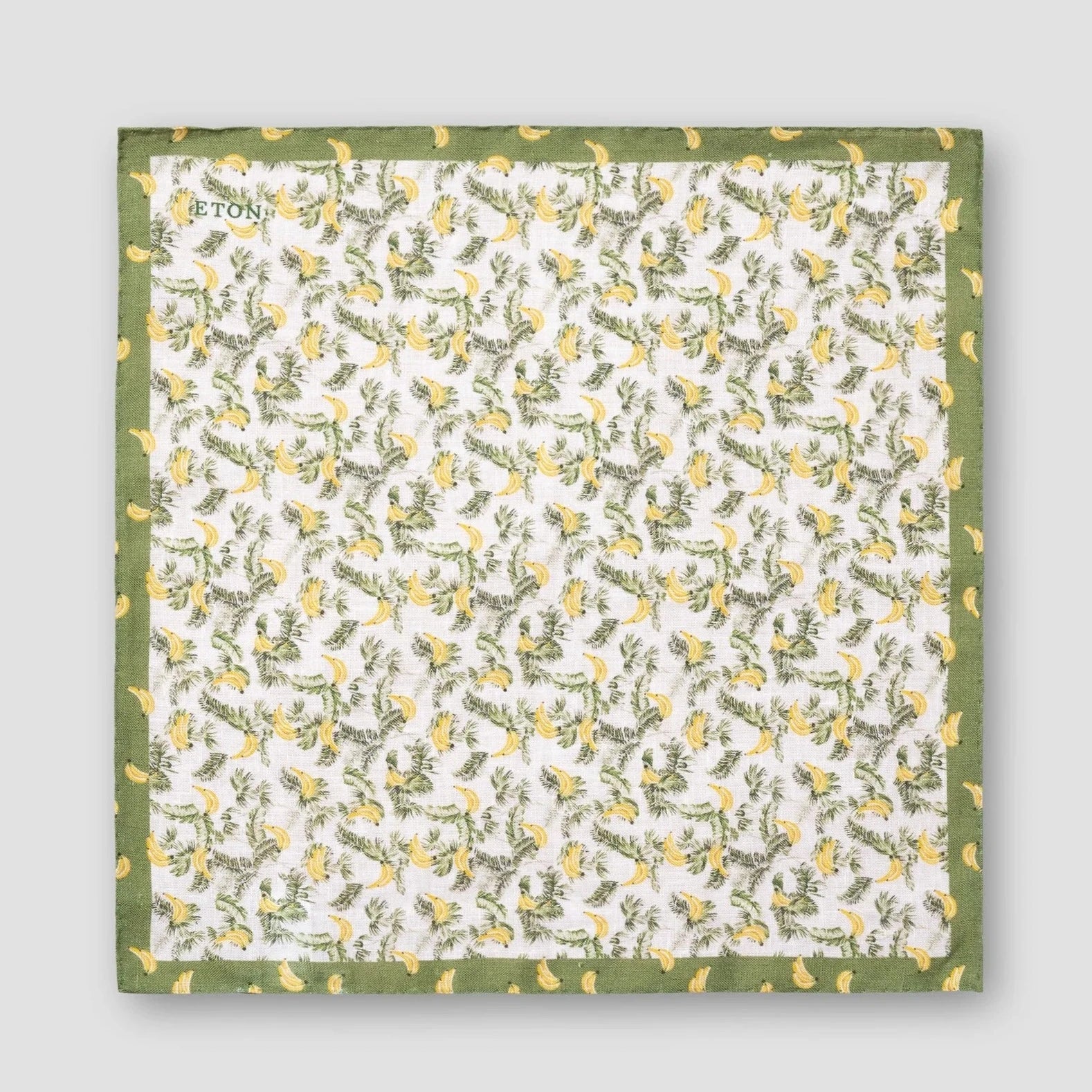 White & Green Banana Motif Linen Pocket Square - ETON