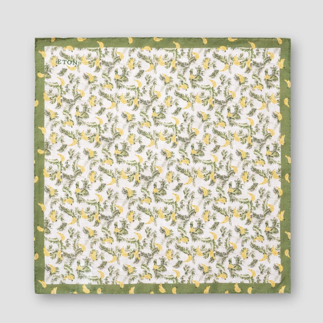 White & Green Banana Motif Linen Pocket Square - ETON