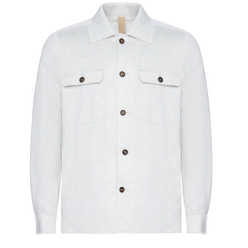 Ice Gray Herringbone Jersey Stretch Overshirt - ELEVENTY - Boutique Jacques International