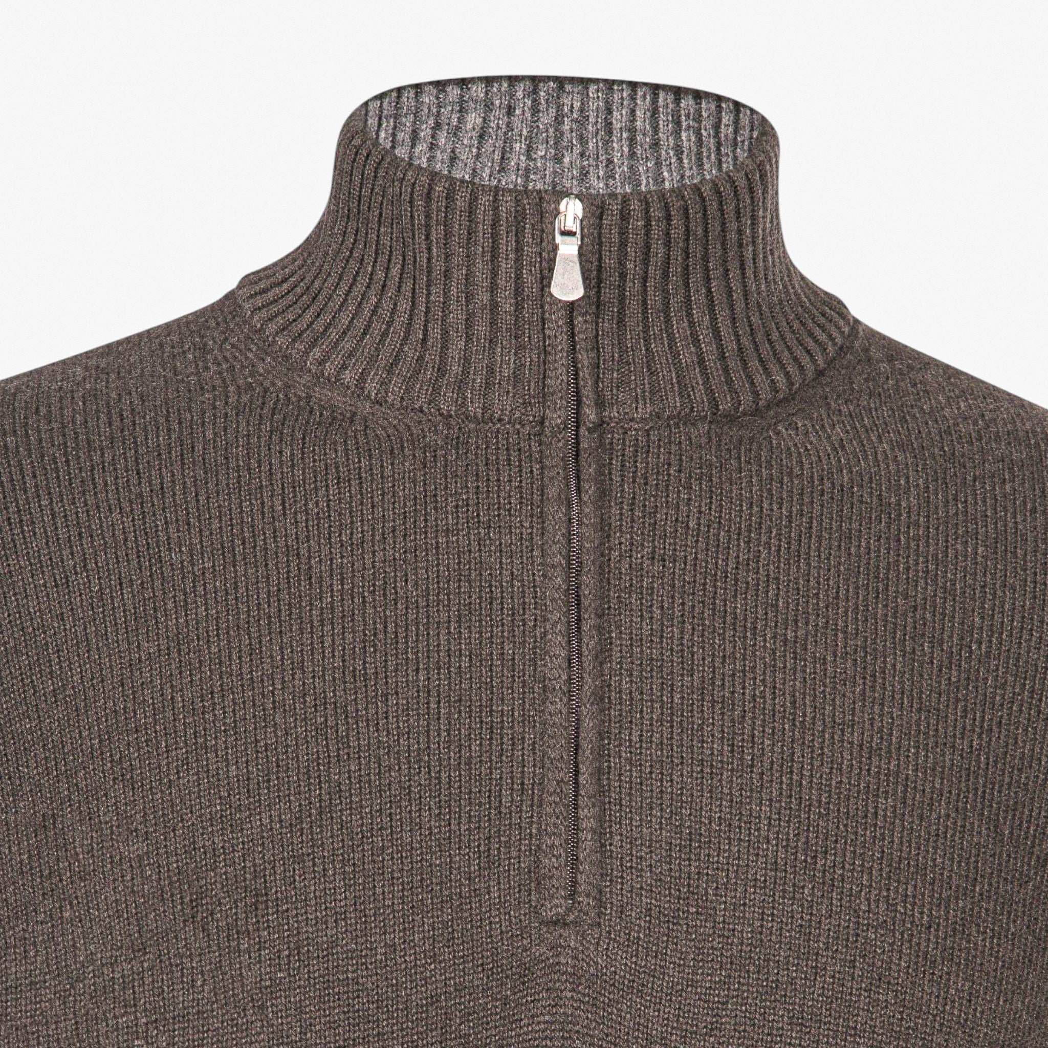 Brown Wool/Cashmere/Viscose Half Zip Sweater - GRAN SASSO - Boutique Jacques International