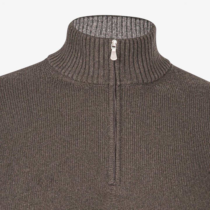 Brown Wool/Cashmere/Viscose Half Zip Sweater - GRAN SASSO - Boutique Jacques International