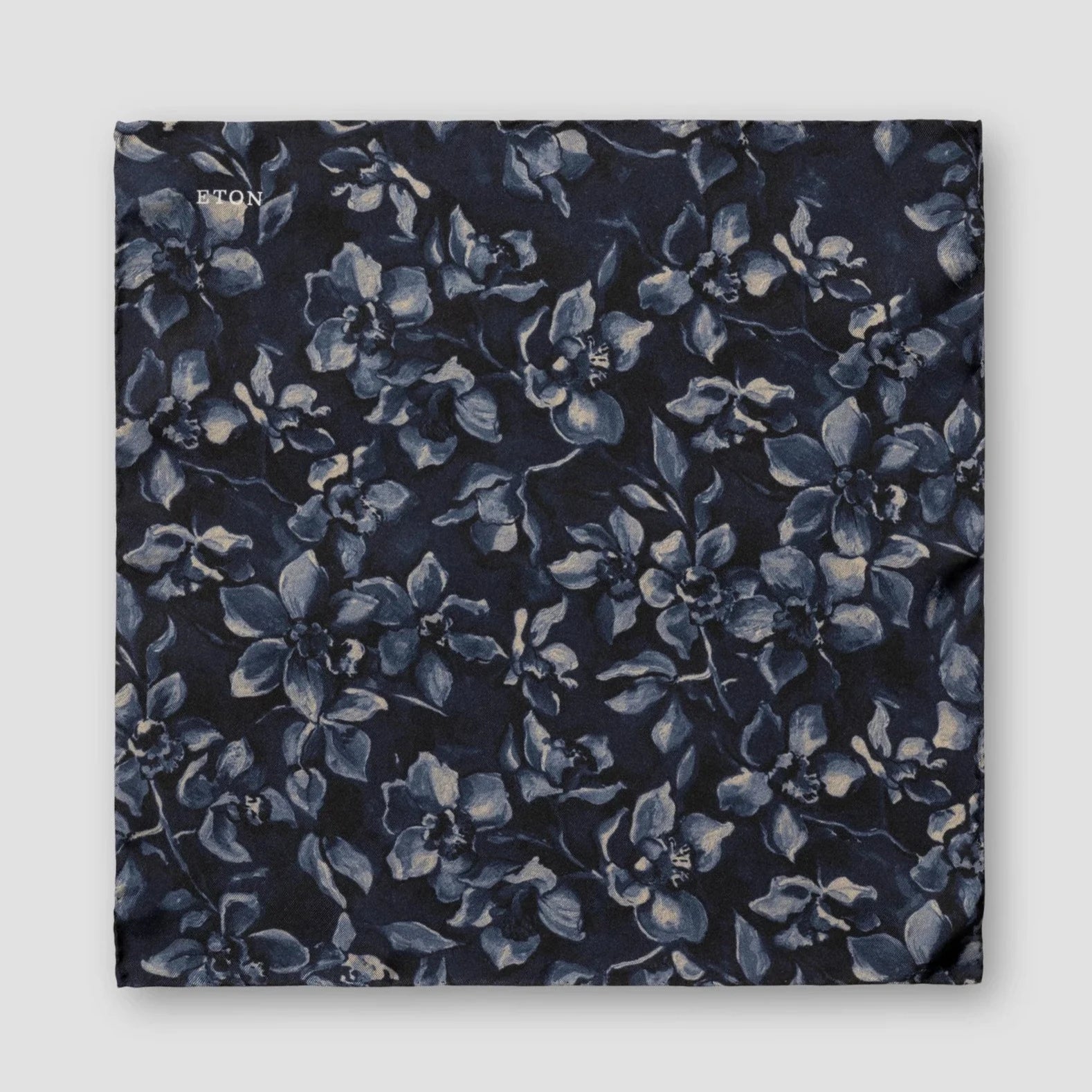 Dark Gray Floral Silk Pocket Square - ETON