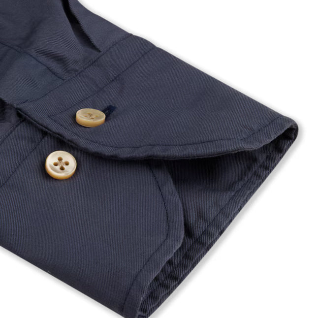 Navy Blue Solid Lyocell Slimline Casual Shirt - Stenströms
