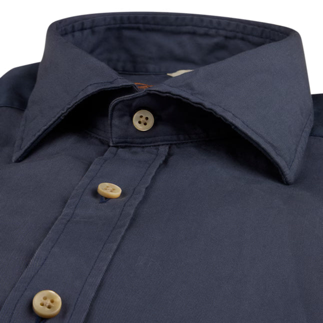 Navy Blue Solid Lyocell Slimline Casual Shirt - Stenströms