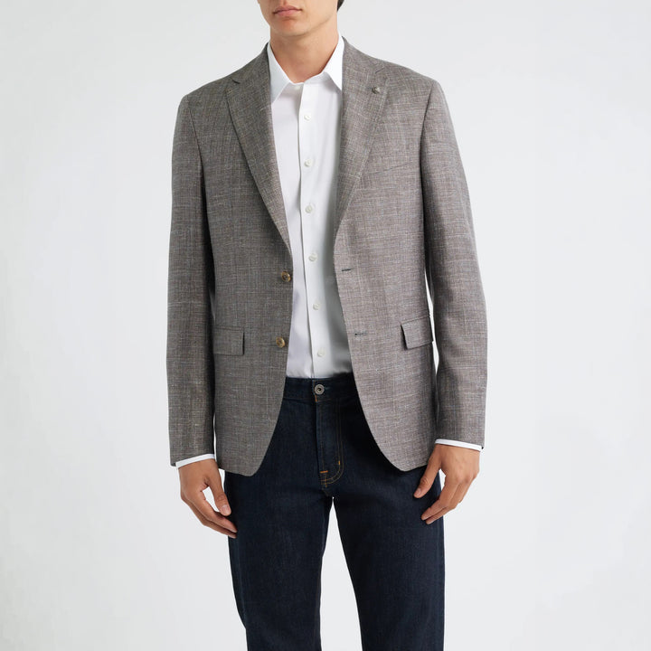 Brown Mélange Wool/Silk/Linen Morris Contemporary Fit Sport Jacket - Jack Victor