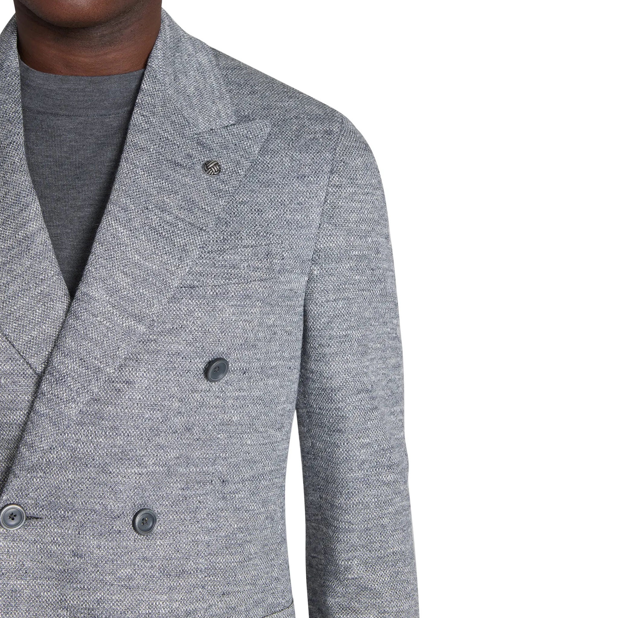Gray Mouliné Double Breasted Knit Linen Hall Contemporary Fit Blazer - Jack Victor - Boutique Jacques International