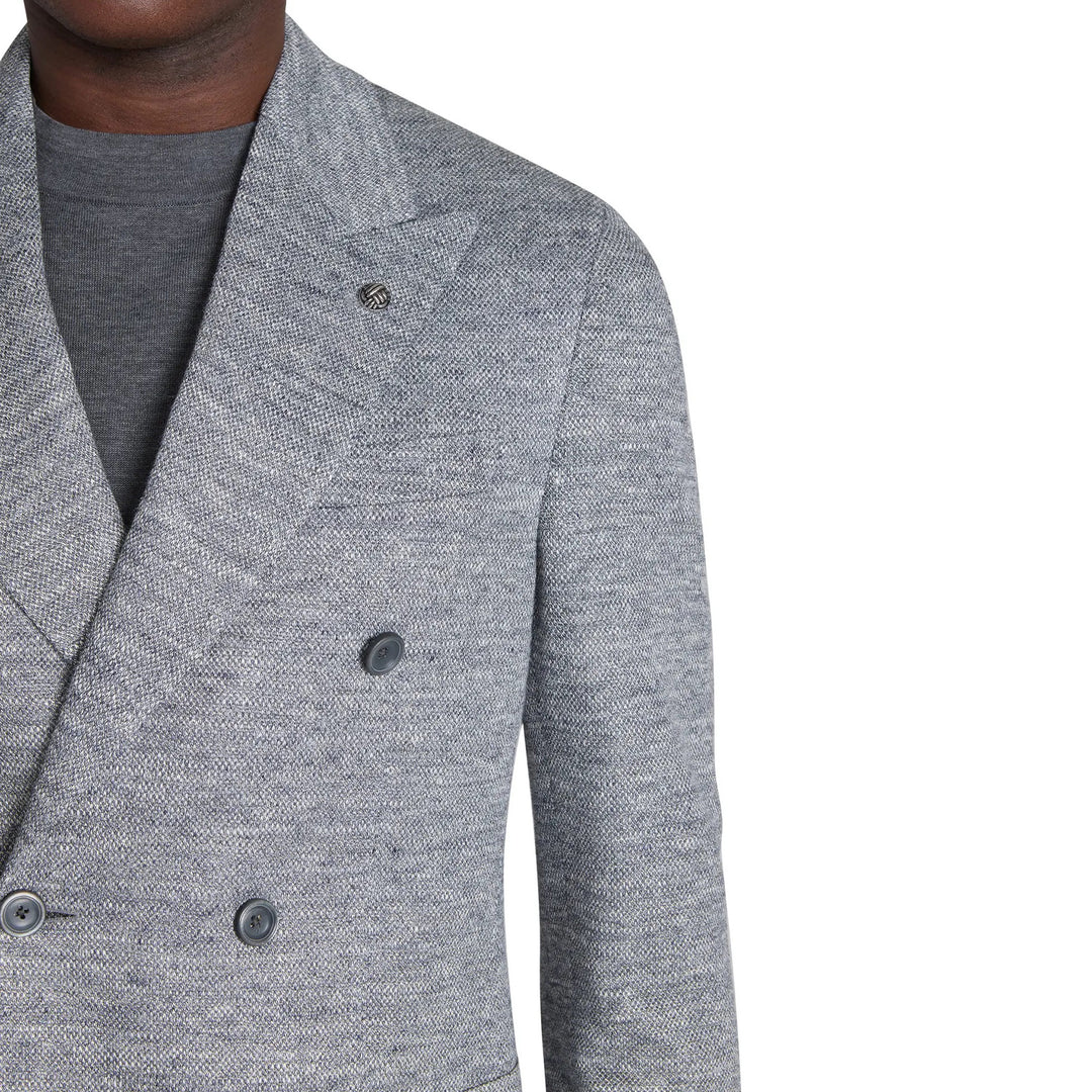Gray Mouliné Double Breasted Knit Linen Hall Contemporary Fit Blazer - Jack Victor