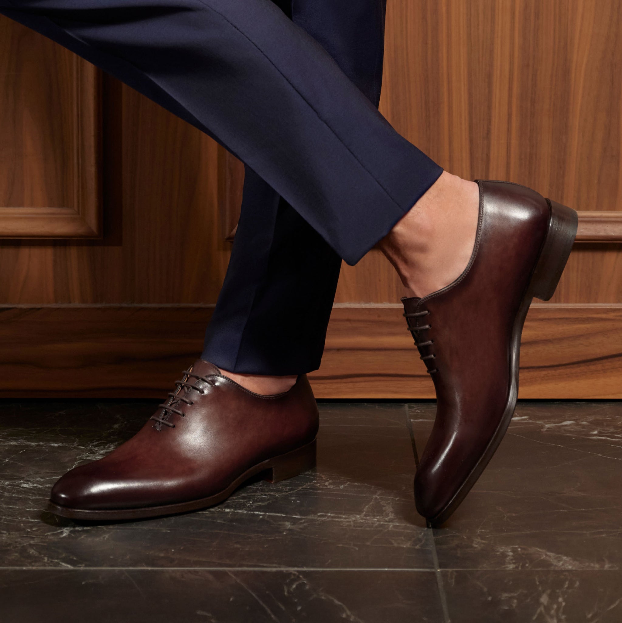MAGNANNI CAOBA 417 ブラウン ドレスシューズ Open-Toe Fleur II Tabacco Leather Oxford Wholecut Shoes - Magnanni