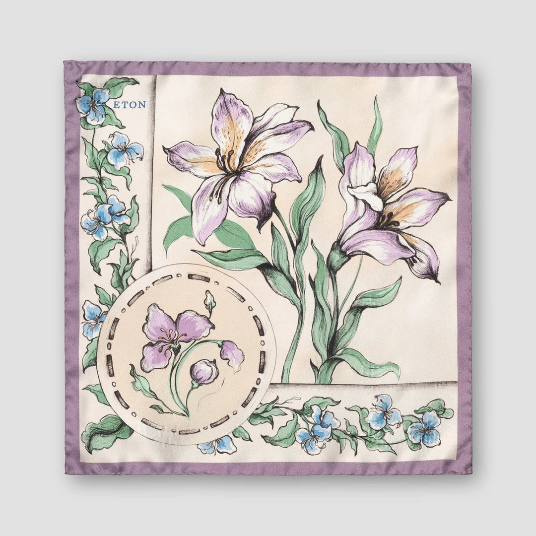 Purple Multicolour Floral Silk Pocket Square - ETON