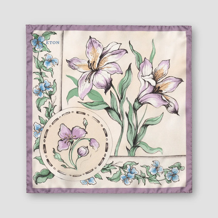 Purple Multicolour Floral Silk Pocket Square - ETON