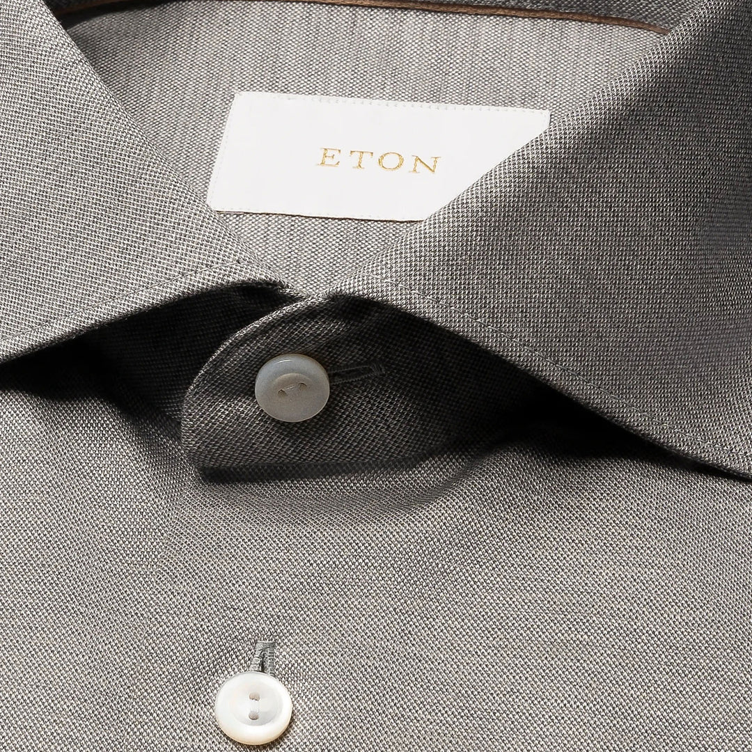 Mid Gray Knitted Merino-Lyocell Slim Fit Casual Shirt - ETON