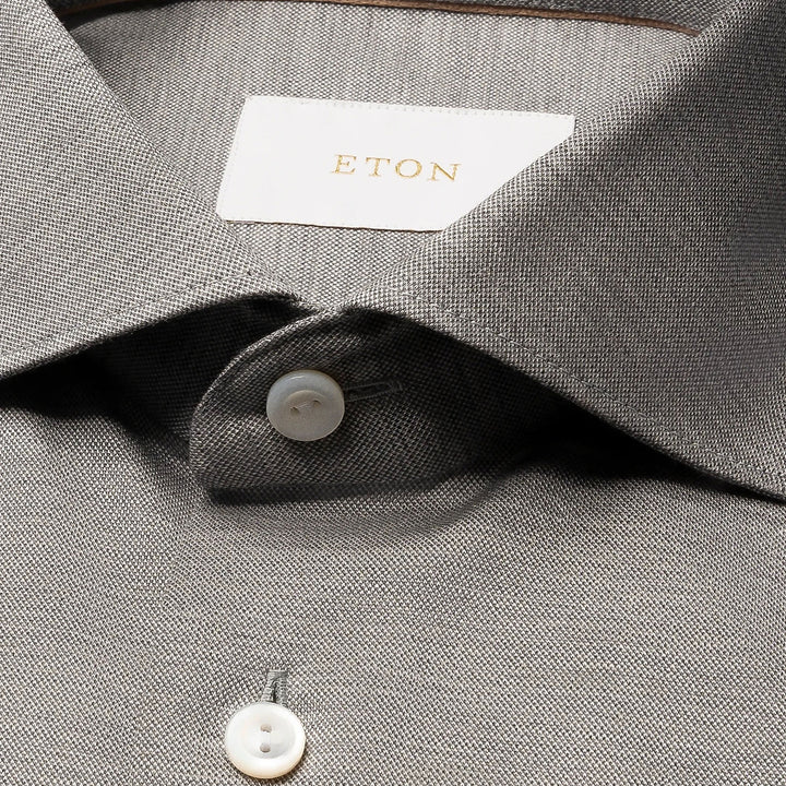 Mid Gray Knitted Merino-Lyocell Slim Fit Casual Shirt - ETON