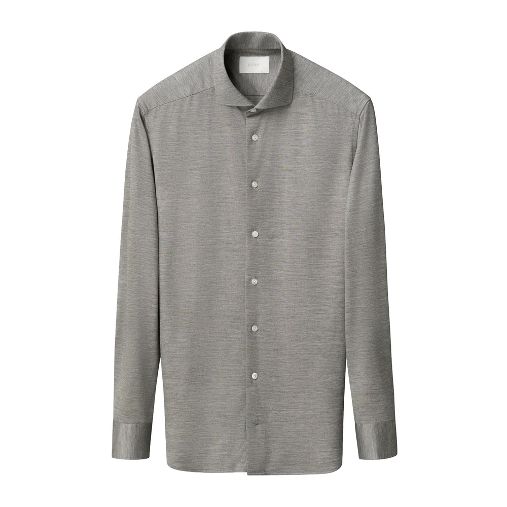 Mid Gray Knitted Merino-Lyocell Slim Fit Casual Shirt - ETON