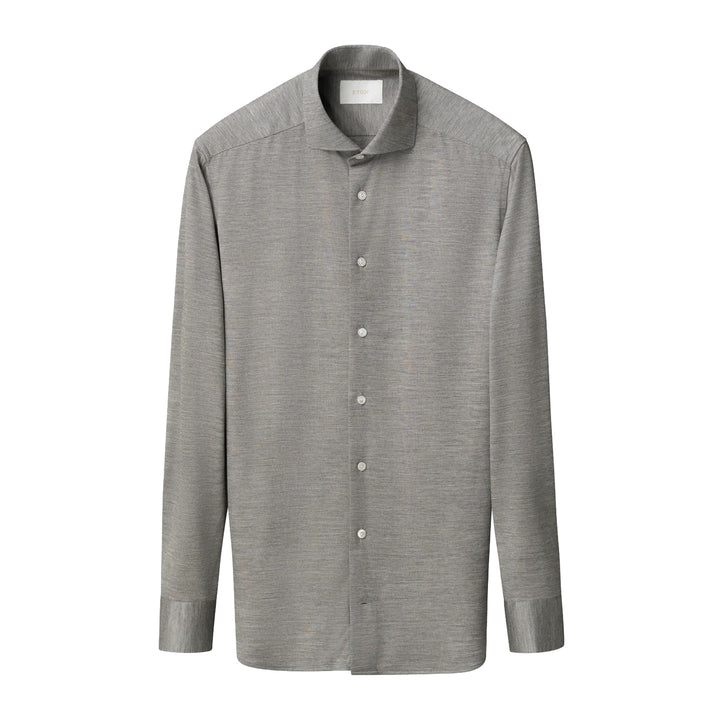 Mid Gray Knitted Merino-Lyocell Slim Fit Casual Shirt - ETON
