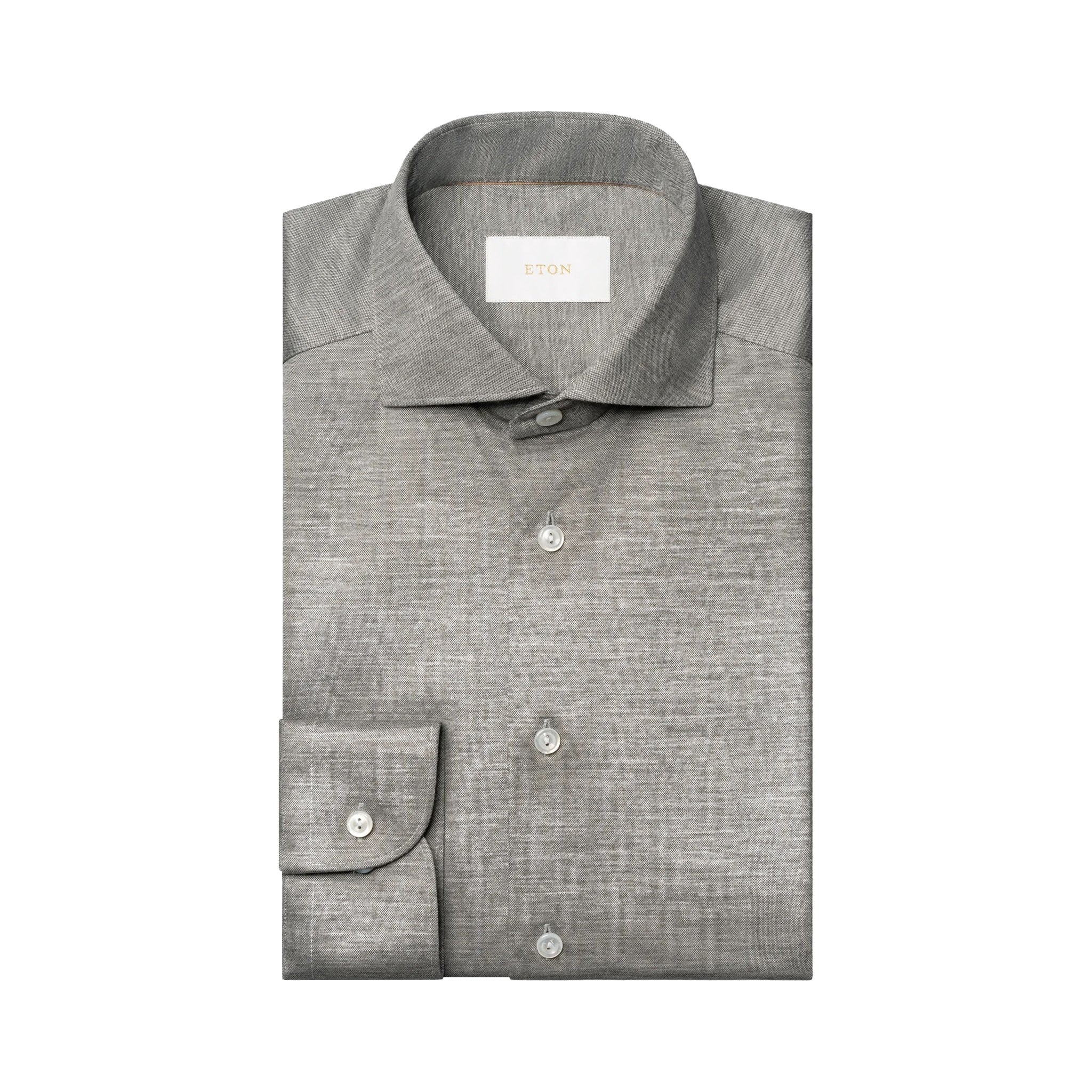 Mid Gray Knitted Merino-Lyocell Slim Fit Casual Shirt - ETON