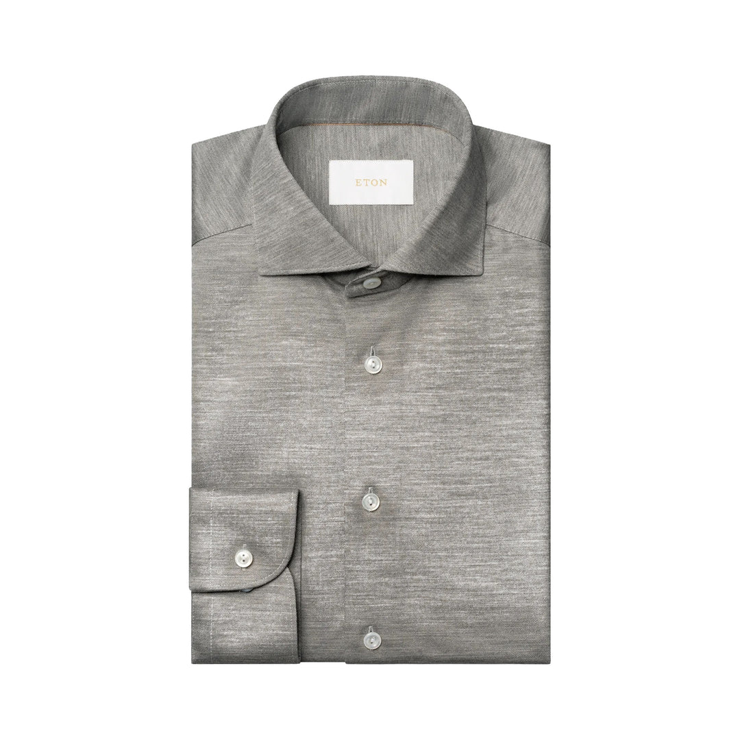 Mid Gray Knitted Merino-Lyocell Slim Fit Casual Shirt - ETON