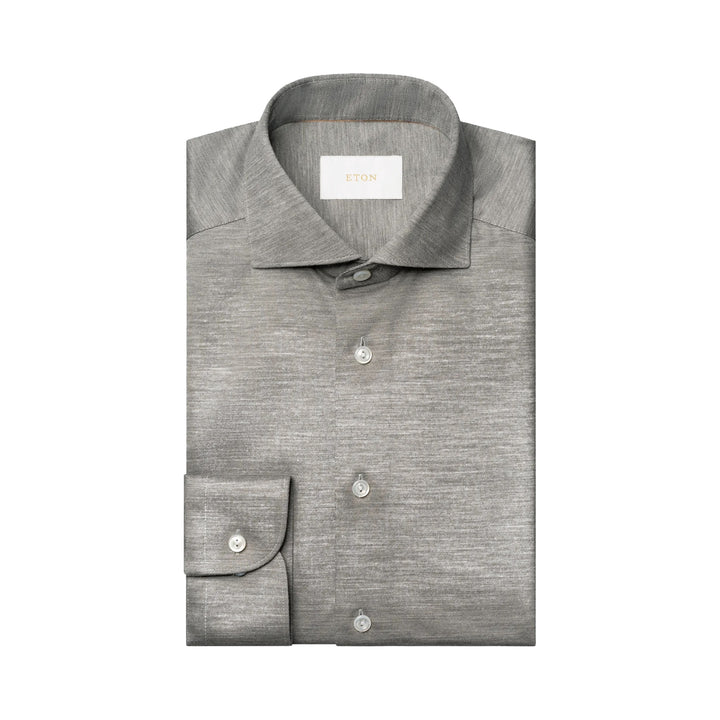 Mid Gray Knitted Merino-Lyocell Slim Fit Casual Shirt - ETON