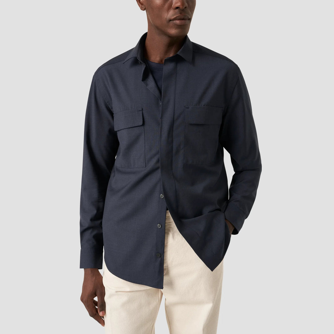 Navy Extra-Fine Merino Wool Overshirt ETON – Boutique Jacques
