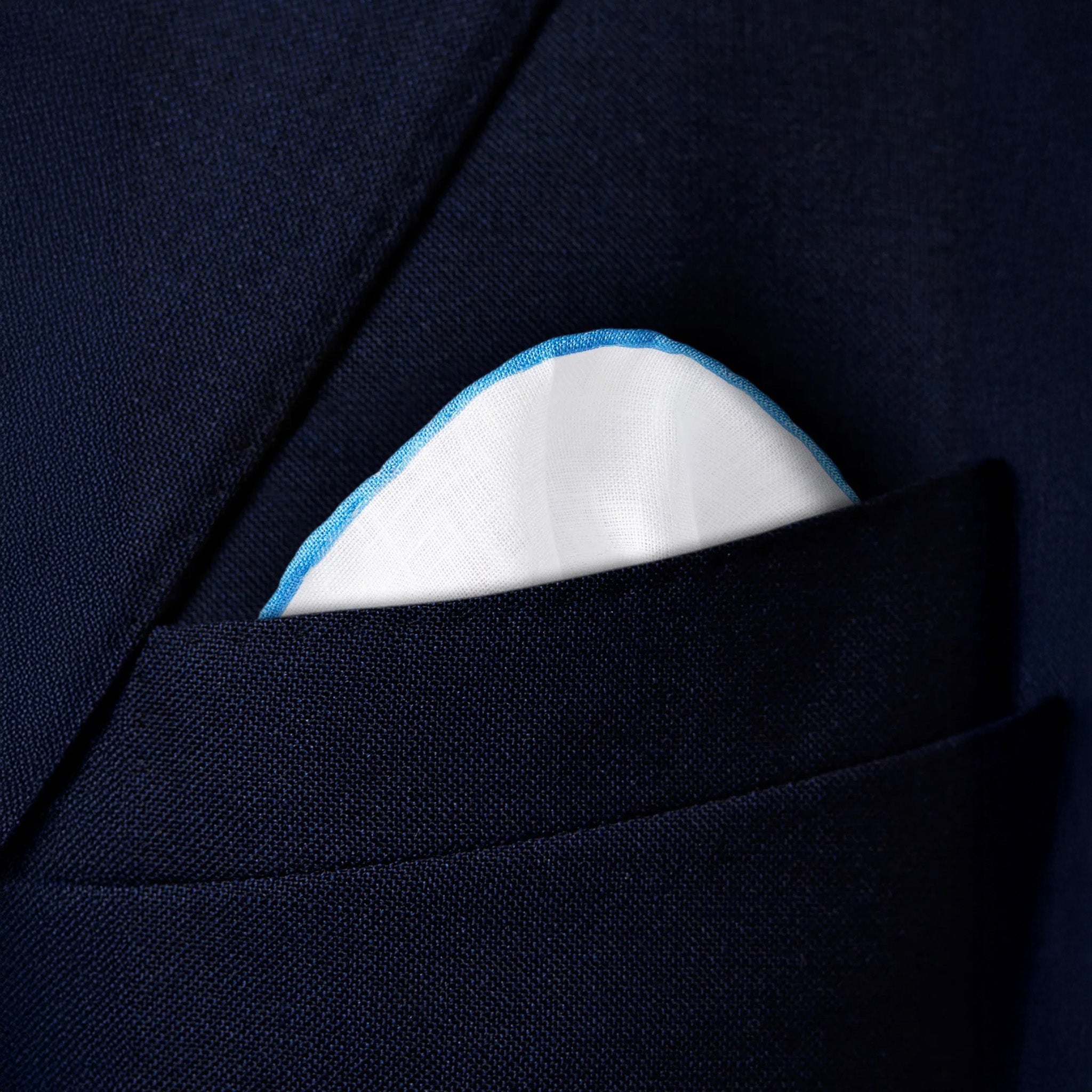 White with Mid-Blue Detail Linen Pocket Square - ETON