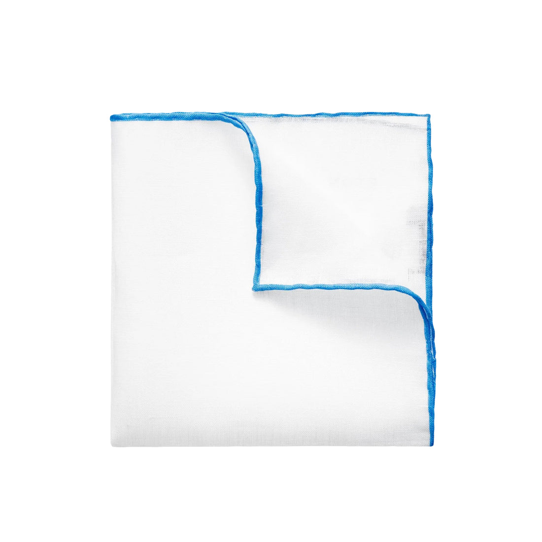 White with Mid-Blue Detail Linen Pocket Square - ETON