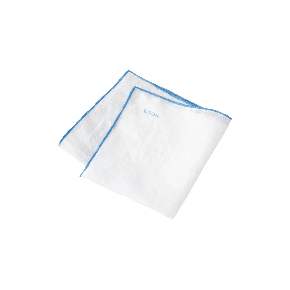 White with Mid-Blue Detail Linen Pocket Square - ETON