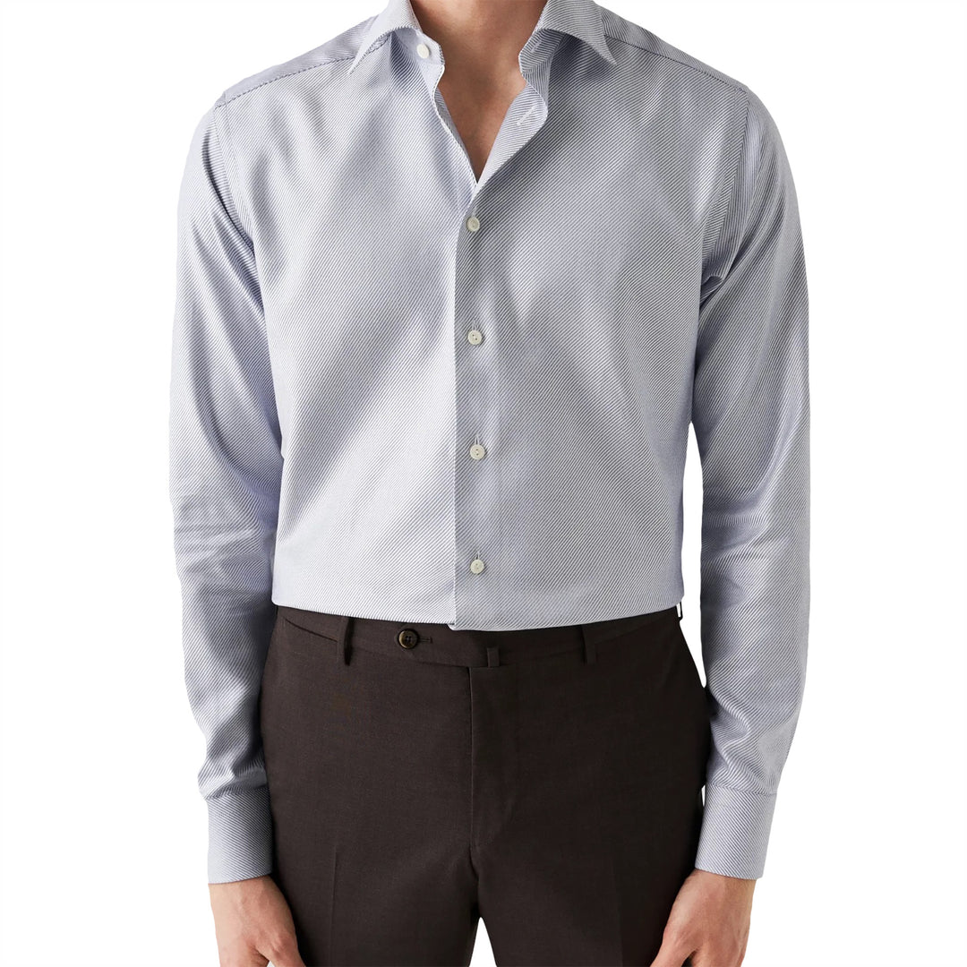 Navy Blue Twill Cotton-Tencel Slim Fit Shirt - ETON