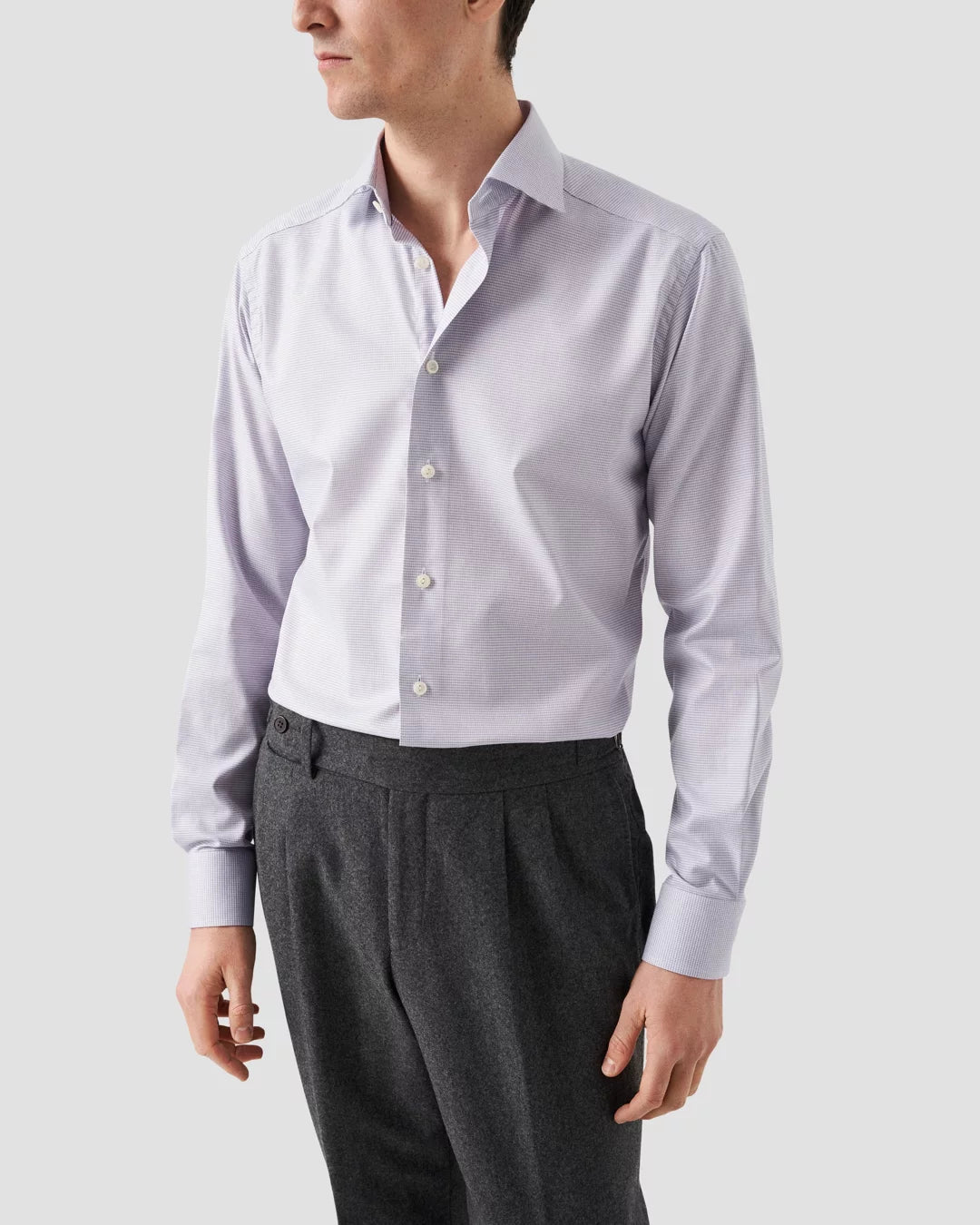 Pink Houndstooth Cotton & Tencel Contemporary Fit Shirt - ETON