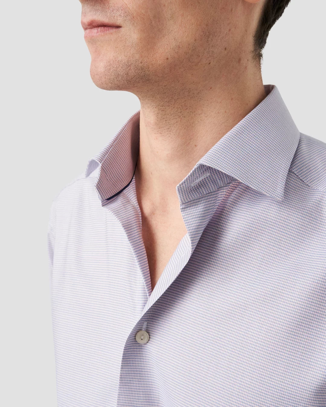 Pink Houndstooth Cotton & Tencel Contemporary Fit Shirt - ETON