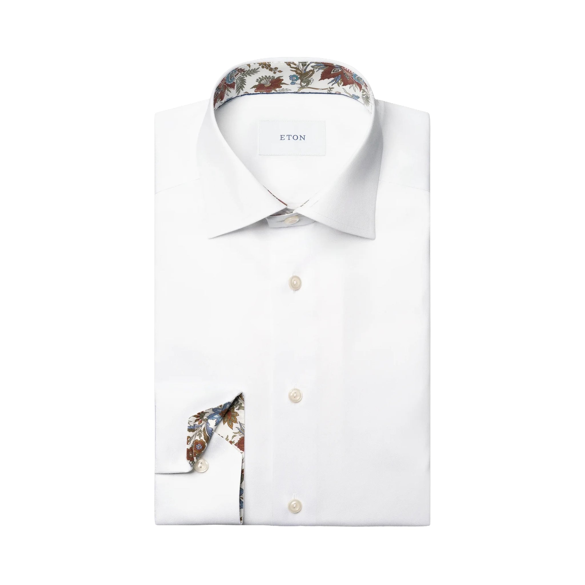 White Floral Effect Contrast Signature Twill Slim Fit Shirt - ETON