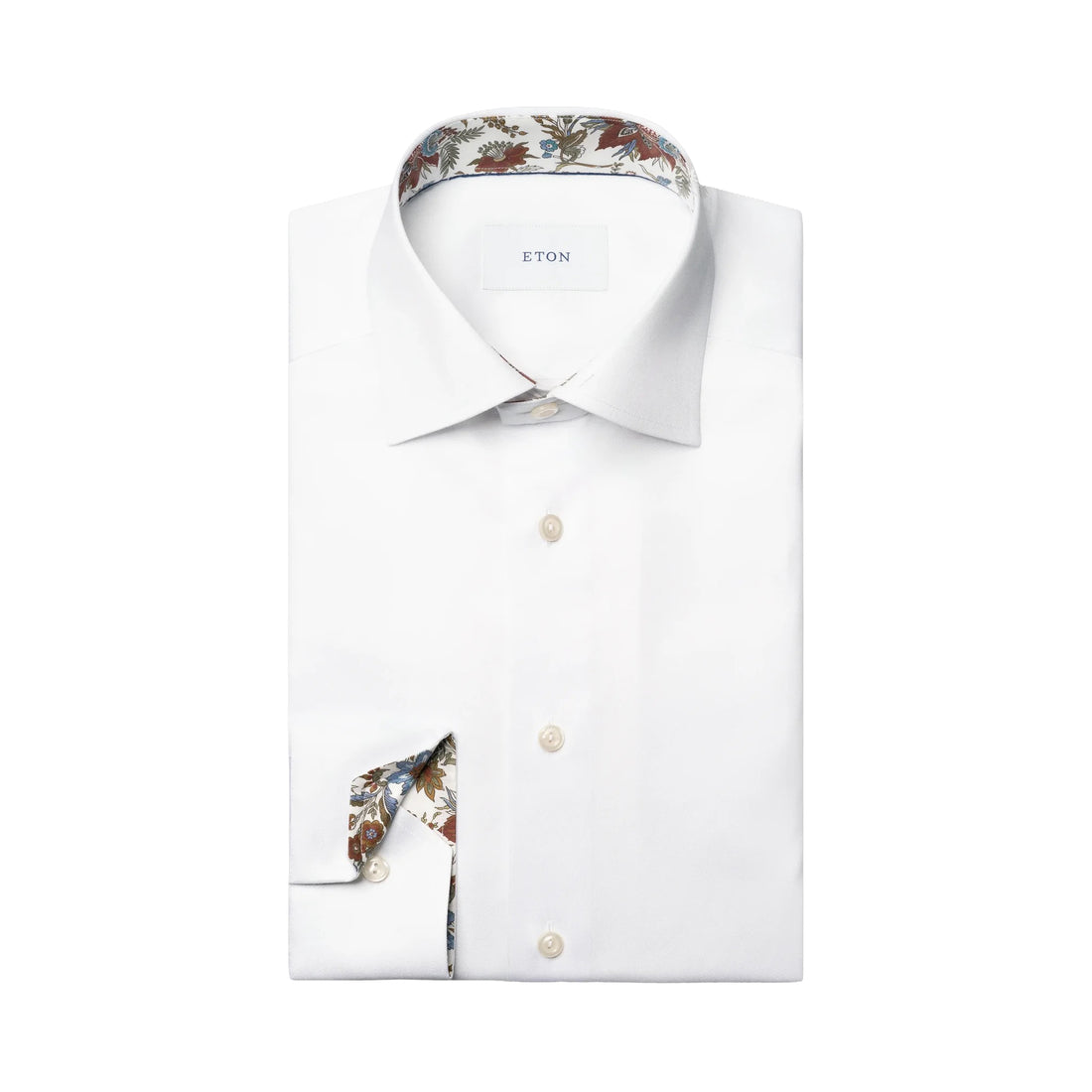 White Floral Effect Contrast Signature Twill Contemporary Fit Shirt - ETON