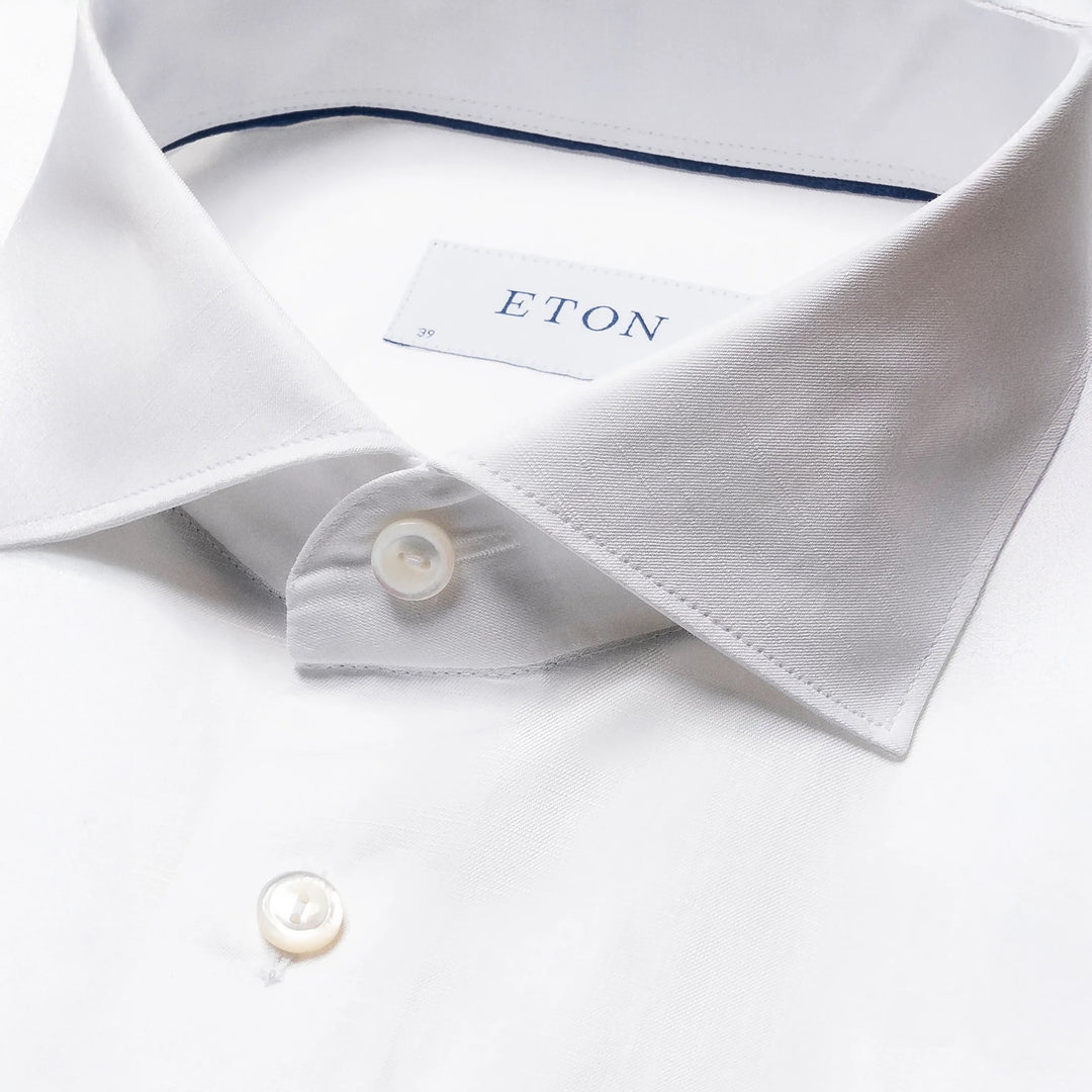 White Solid Elevated Cotton-Linen Slim Fit Shirt - ETON - Boutique Jacques International