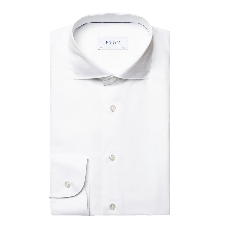 White Solid Elevated Cotton-Linen Slim Fit Shirt - ETON - Boutique Jacques International
