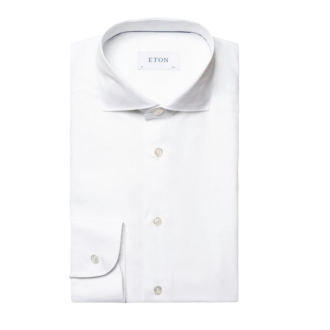 White Solid Elevated Cotton-Linen Slim Fit Shirt - ETON - Boutique Jacques International