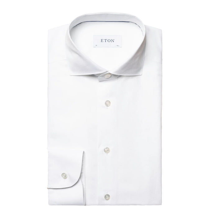 White Solid Elevated Cotton-Linen Slim Fit Shirt - ETON - Boutique Jacques International
