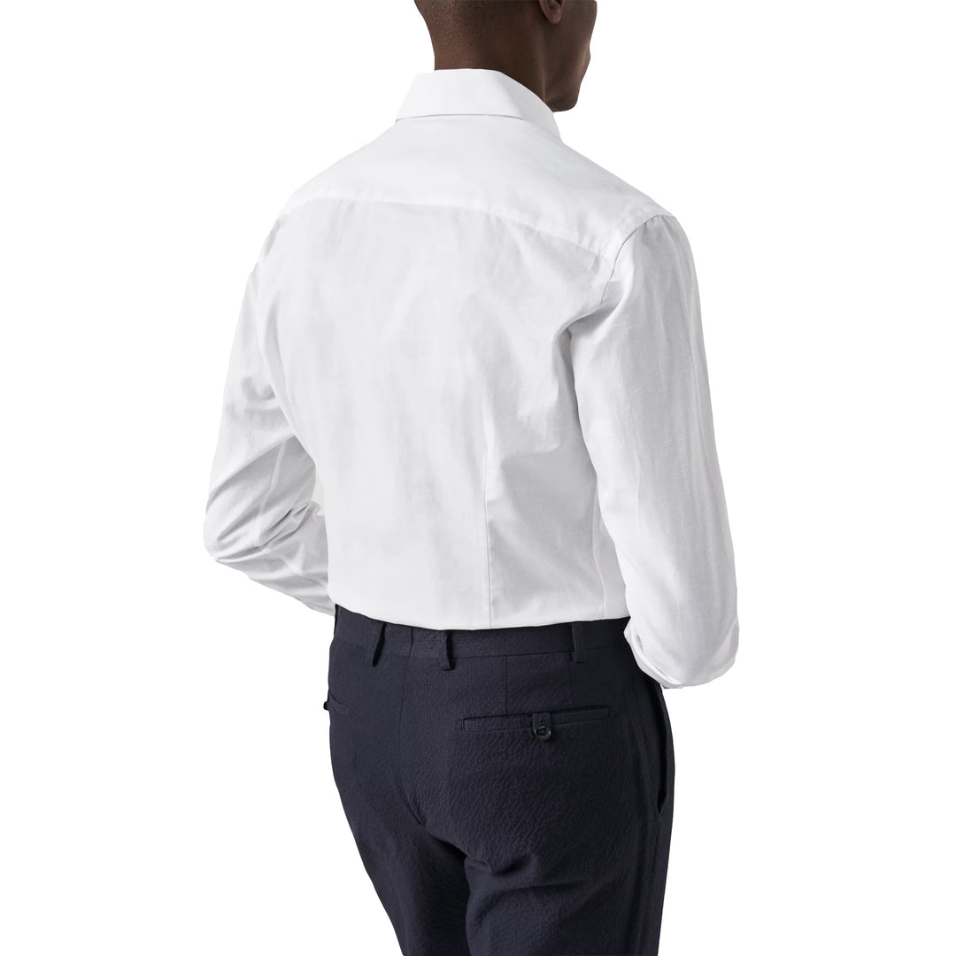 White Solid Elevated Cotton-Linen Slim Fit Shirt - ETON - Boutique Jacques International