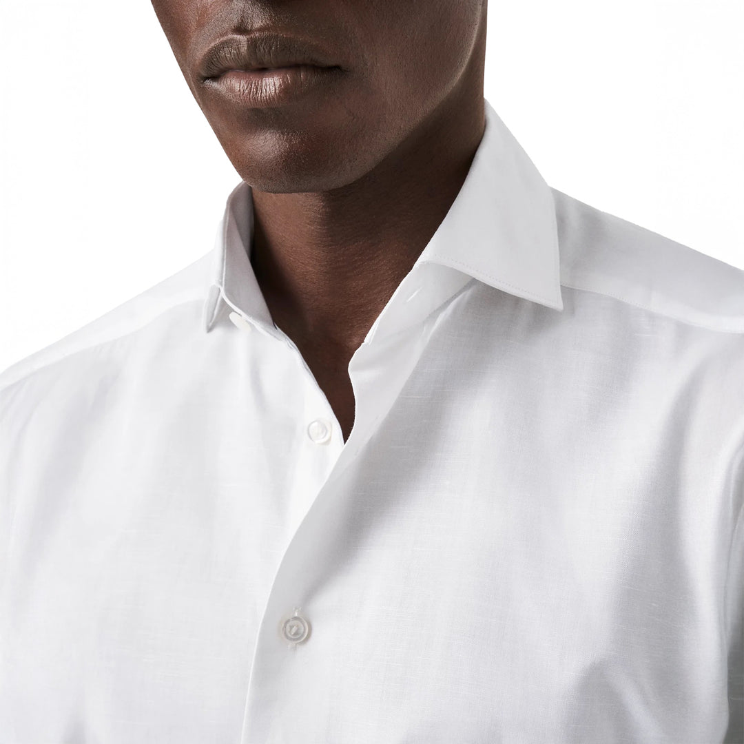 White Solid Elevated Cotton-Linen Slim Fit Shirt - ETON - Boutique Jacques International