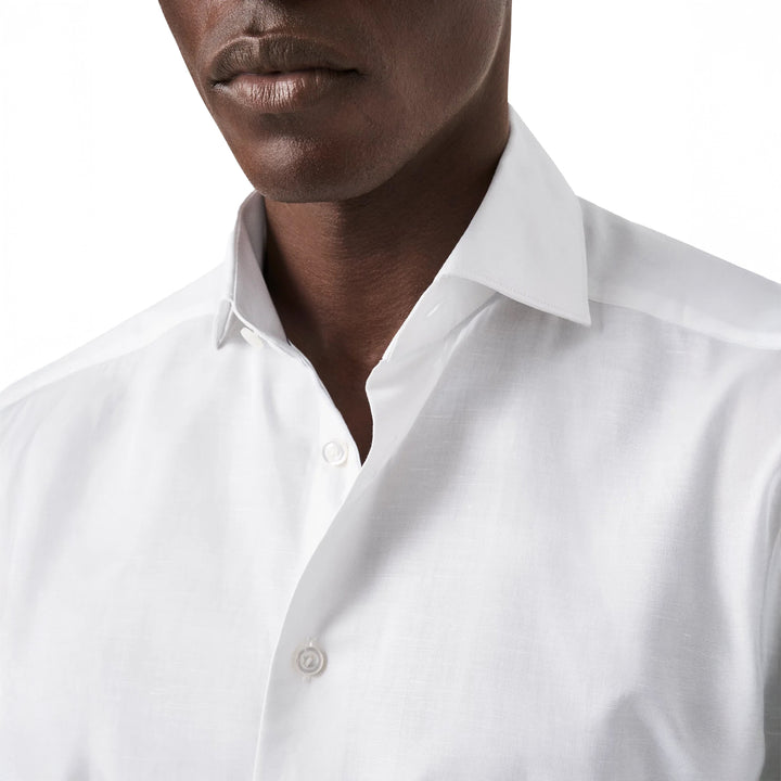 White Solid Elevated Cotton-Linen Slim Fit Shirt - ETON - Boutique Jacques International