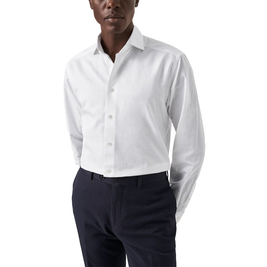 White Solid Elevated Cotton-Linen Slim Fit Shirt - ETON - Boutique Jacques International