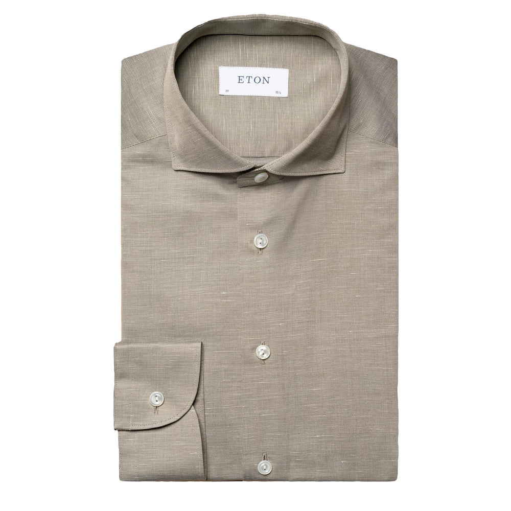 Green Solid Cotton-Linen Slim Fit Shirt - ETON